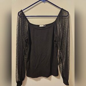DOROSE Womens Mesh Long Sleeve Shirt Black Casual Cuffed Flow Sleeves Size Large